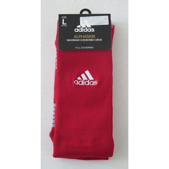adidas 5145738C Men's Sz L Red Alphaskin Maximum Cushioned Crew Socks, 1 Pair - Picture 1 of 6